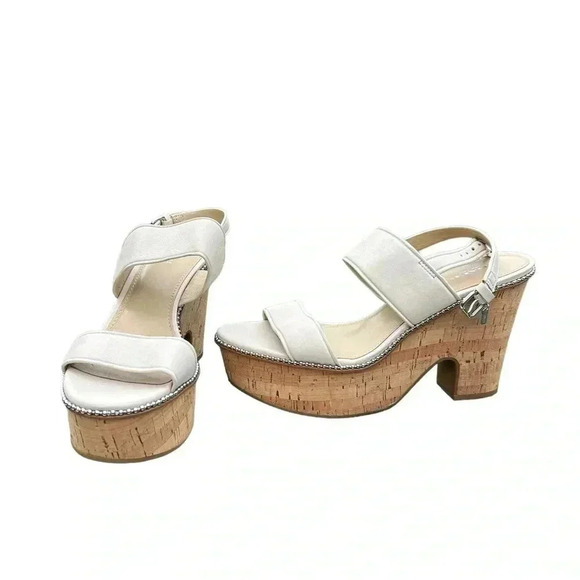 Coach Cork Heel Sandal Leather Platform Chalk Beige Quartz Sandals 9 - Picture 2 of 10